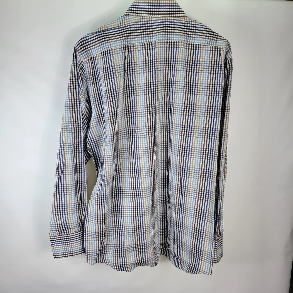 Mens Banana Republic LS Plaid Shirt 100% Cotton Blue/Brown/white/Yellow Size XL